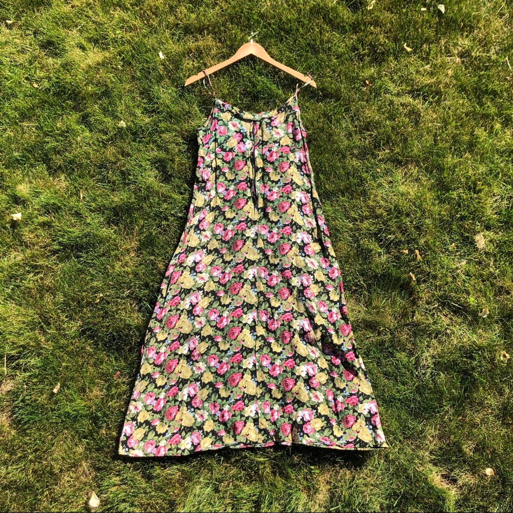 Vintage Floral Spaghetti Strap Midi Dress